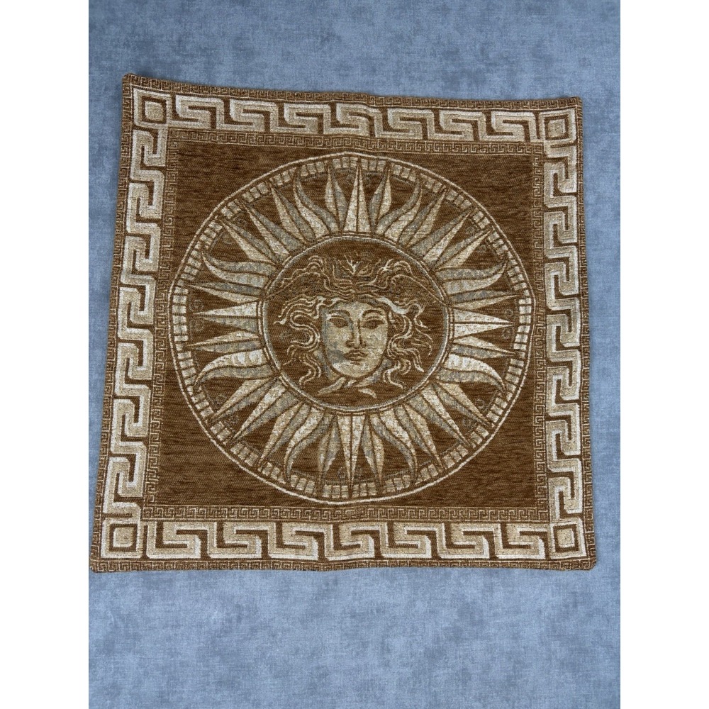 18x18 Medusa Greek Key Tapestry Pillow Cover Brown Zip Decorative Cushion Case